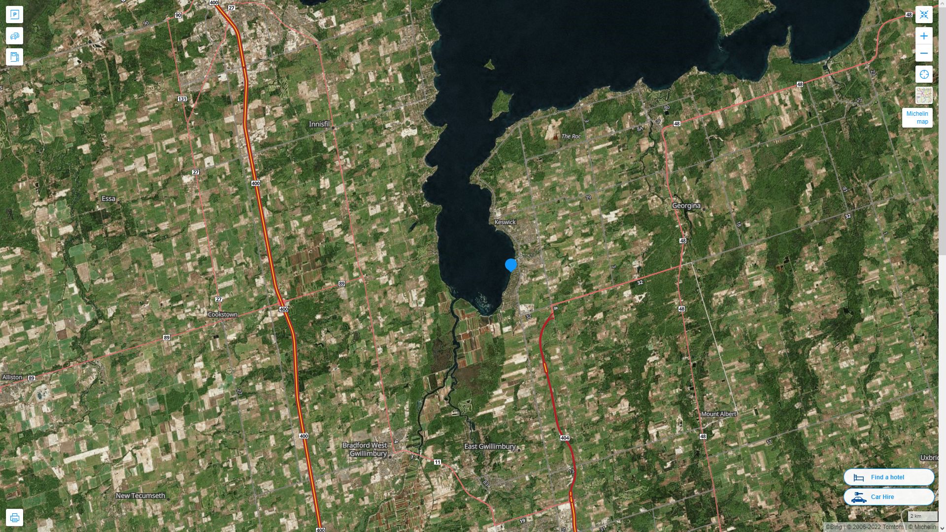 Keswick Elmhurst Beach Canada Autoroute et carte routiere avec vue satellite